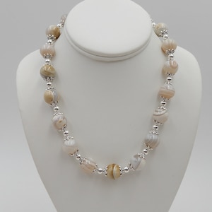 Botswana Agate Bead Necklace: Sterling Silver Clasp, 18 Inches