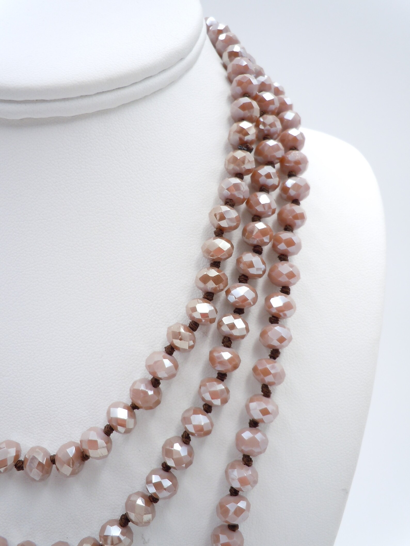 Long Taupe Crystal Bead Necklace Long Necklace Faceted | Etsy