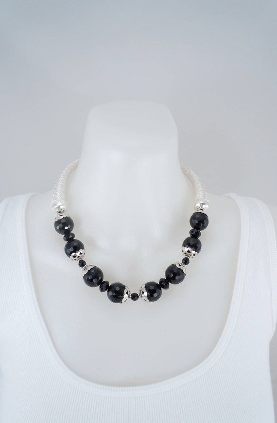 Black Onyx Necklace Bead Necklace Onyx Necklace Sterling Etsy