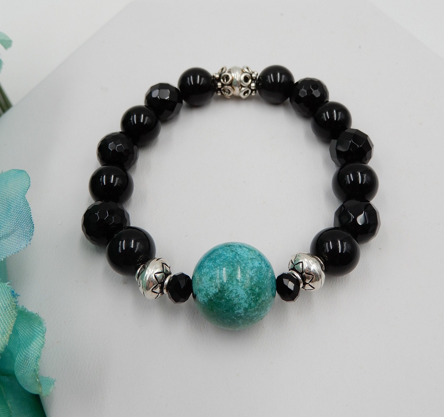 Large Turquoise Disk Beads With Sterling Bracelet - AC * - Ahmyo River  Gallery