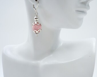 Pink Rhodochrosite Sterling Silver Dangle Earrings