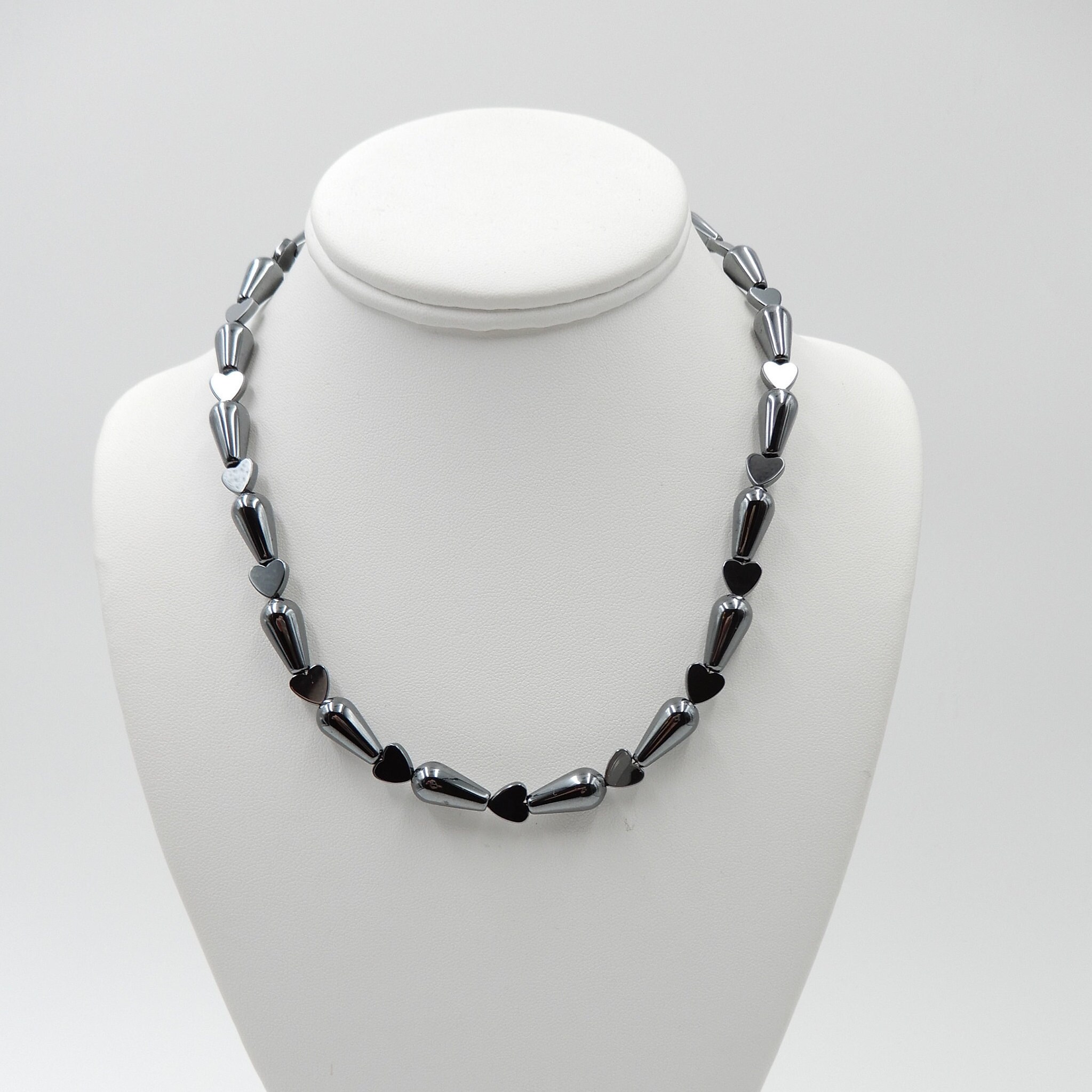 Hematite Bead Necklace Genuine Hematite Tear Drop & Heart Etsy