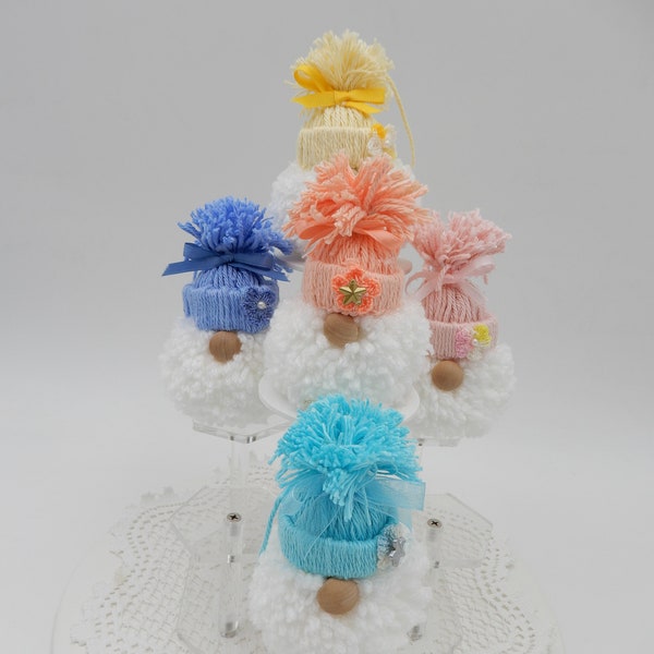 Gnomes, Gnome Ornament, String and Yarn Pompom Gnome Ornament, Five Colors to Choose From
