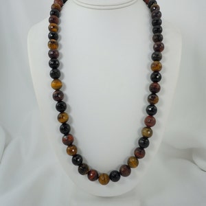 Faceted Tiger Eye Bead Necklace: Sterling Silver Clasp, 24 Inch