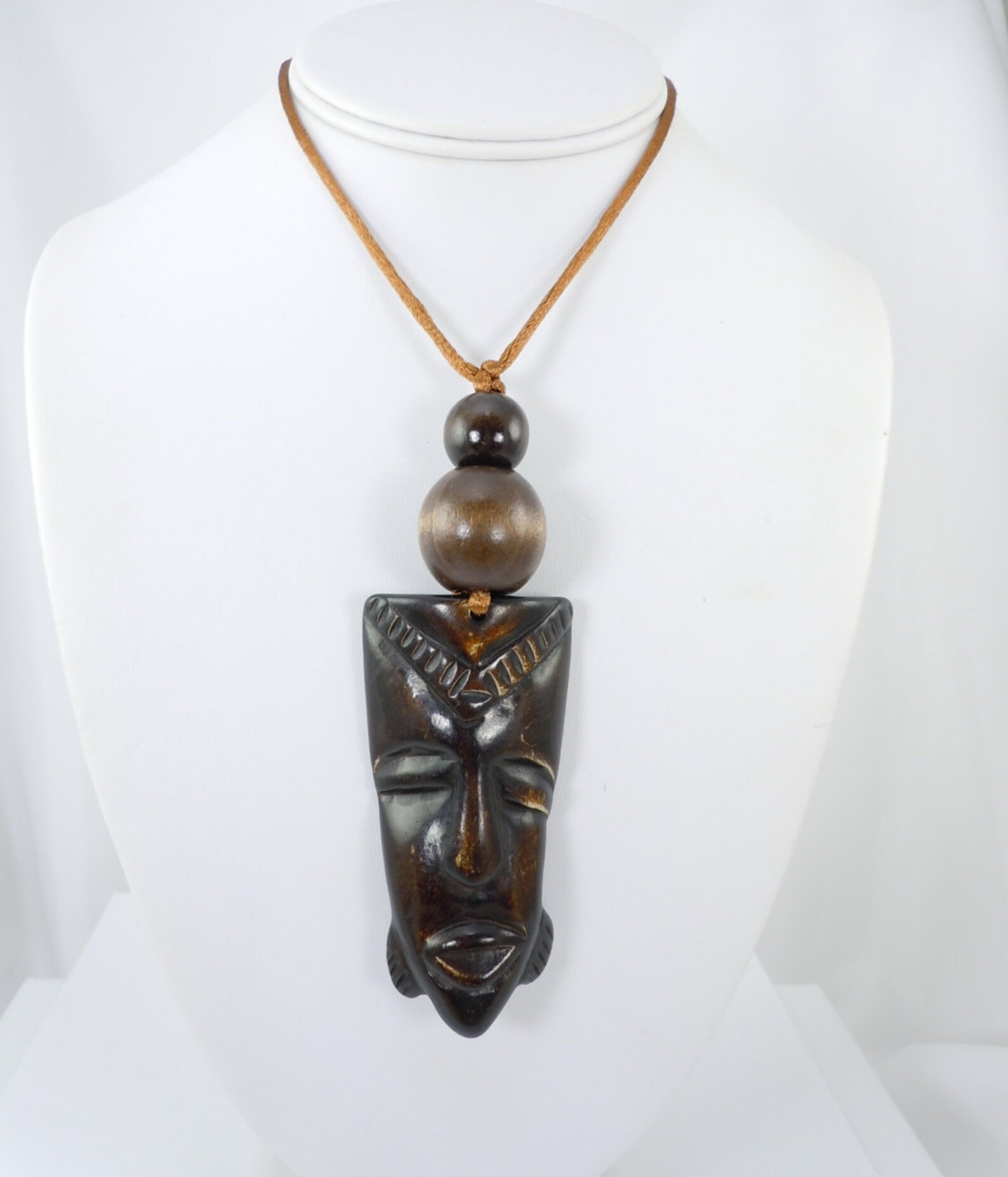 Tiki Necklace Tiki Pendant Necklace Wooden Beads Pendant Etsy