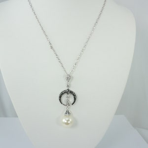 Pearl Necklace and Earrings Set: Black CZ Pave, Rhodium Plated