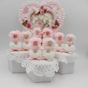 Gnome Ornaments, Valentine Gnome, Pompom Gnome, Valentine&#39;s Day, Yarn Gnome, Pink, White, Two-Color Choices, Gift Gnome