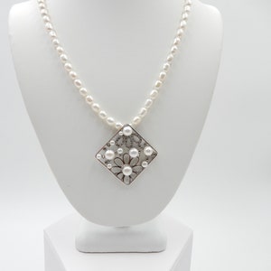 Freshwater Pearl Pendant Necklace: Sterling Silver Marcasite Toggle Clasp, 23&quot;