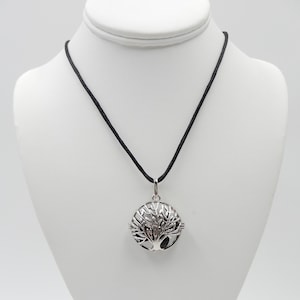 Tree Of Life Diffuser Necklace: Silver Plated Pendant, Black Lava Beads