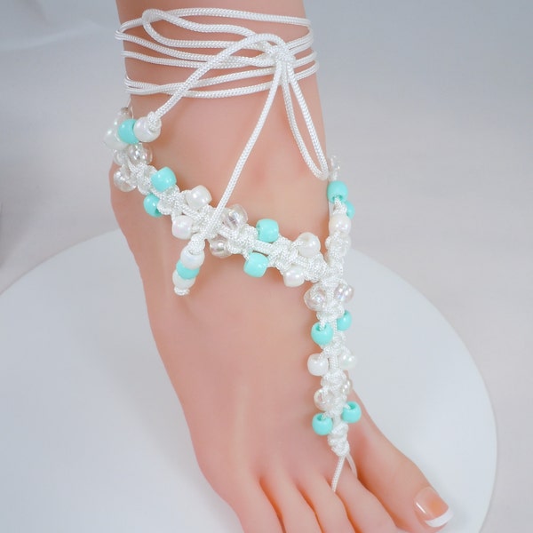 Barefoot Sandal, Beach Sandal, Foot Jewelry, Boho Sandal, Chooice of Two Colors, Woven Foot Sandal, Summer Sandal, Anklet Sandal