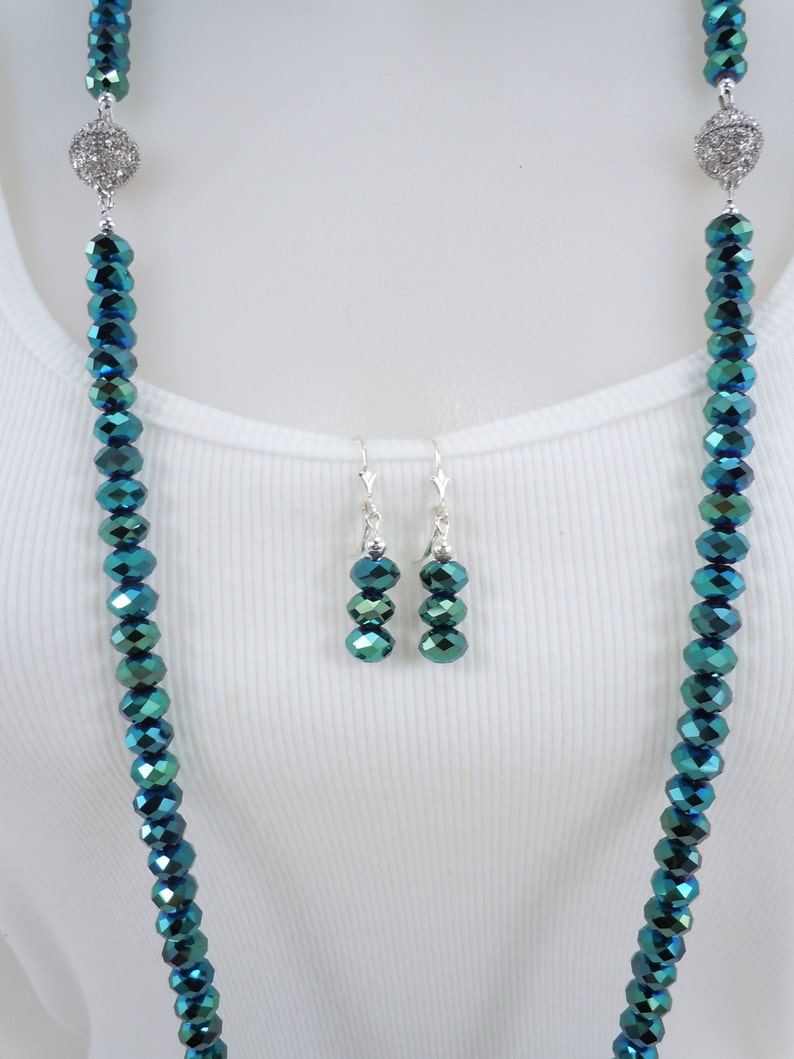 Green Crystal Bead Necklace Set Two in One Necklace Etsy