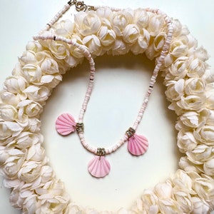Collar de conchas rosas - Collar de cuentas Heishi rosas imagen 1
