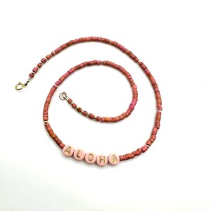Aloha Necklace - Pink Heishi Beaded Necklace - 14K Gold Accent beads and Clasp Closure - Made in Maui