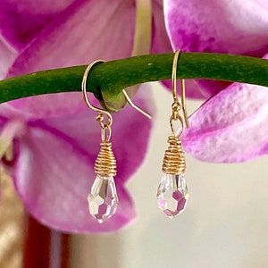 Swarovski Crystal Earrings - Gold Wrapped Swarovski Crystals - 14K Gold Filled Wire Earrings