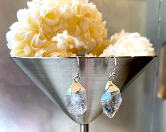 Herkimer Diamond Earrings - Sterling Silver Earrings - Quartz Crystal Gemstone Earrings - Organic Earrings - Raw Bijou - Gift for Mom
