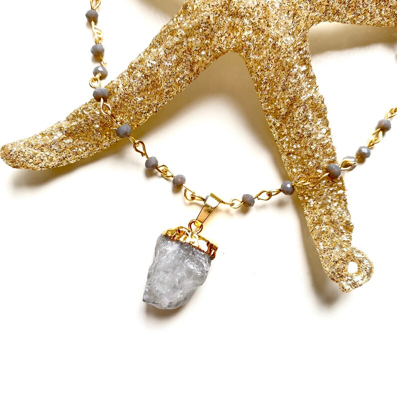 Moonstone /& Gray Opal Crystal Necklace Uncut Moonstone Bijou Natural Druzy Pendant Opal Czech Faceted Rondelle Crystal Necklace