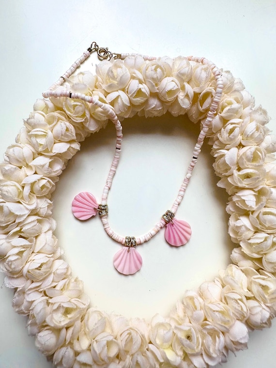 Pink Seashell Necklace - Pink Heishi Beaded Necklace
