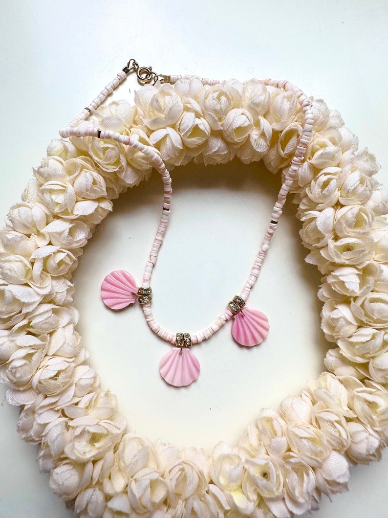 Collar de conchas rosas - Collar de cuentas Heishi rosas imagen 1