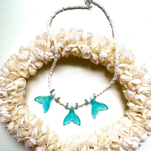 Mermaid Tail Necklace - Beach Necklace - Heishi Beaded Necklace - Little Girls and Big Girl Choker - Mermaid Fin Charm Necklace