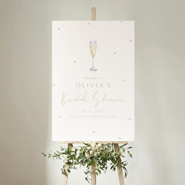 Pearls & Prosecco Bridal Shower Welcome Sign Template/Digital Download Template