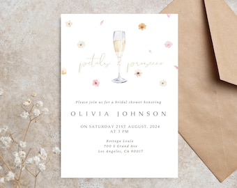 Petals & Prosecco Bridal Shower Invitation/Simple minimalist digital download template