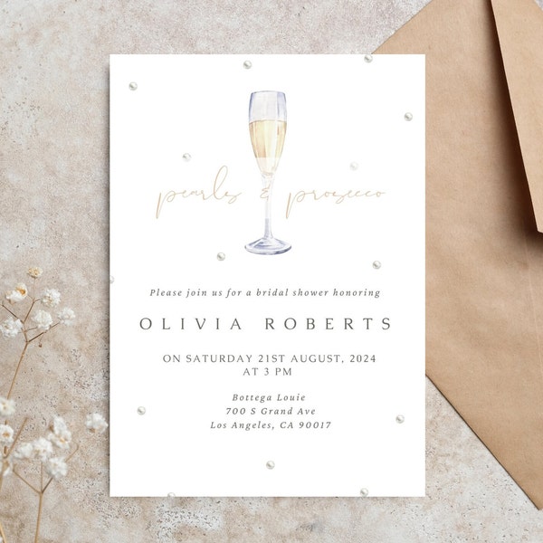 Pearls & Prosecco Bridal Shower Invite/Simple minimalistic digital download template