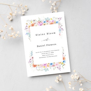 Spring Flowers Wedding Invitation Template, Colorful pastel florals, Botanical Invitation, summer spring wedding