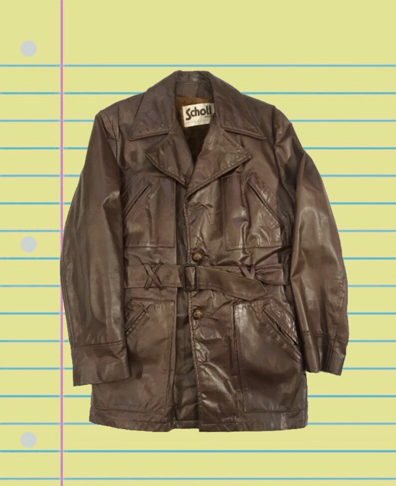 Vintage 70s Schott Bros Sportswear Dark Brown Long Leather Jacket Size 40