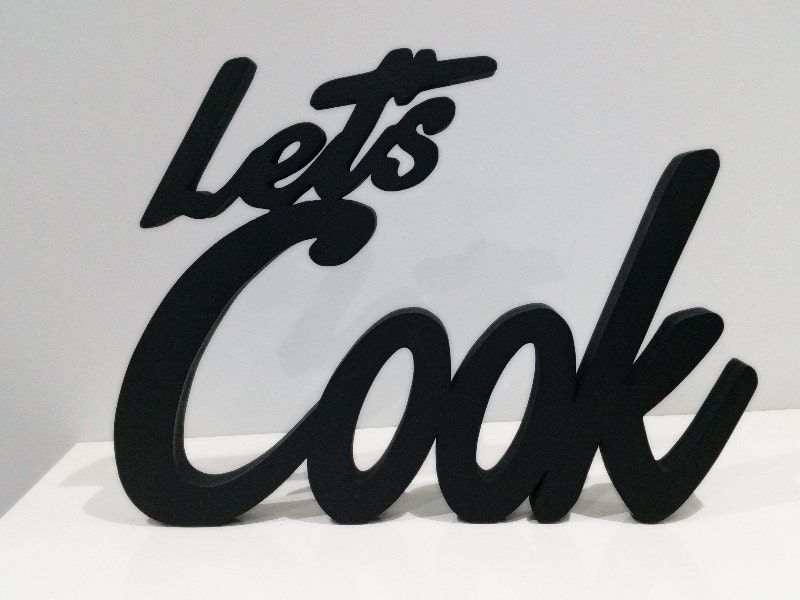 Wood Word Sign Lets Cook Home Decor Kitchen Wooden Letters Etsy