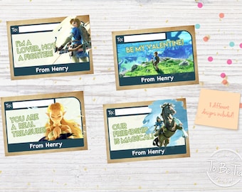 SAME DAY SERVICE! Legend of Zelda Valentine's Day Cards for Kids -Made-to-Order/You-Print