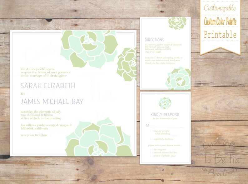 Customizable/printable Rustic Succulent Wedding Invitation Suite ...