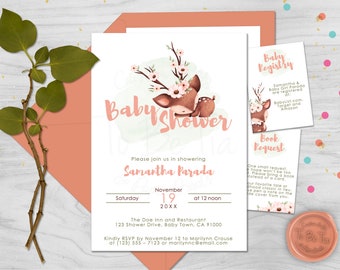 Baby Girl Doe Baby Shower Invitation Bundle - Made-to-Order/Printable