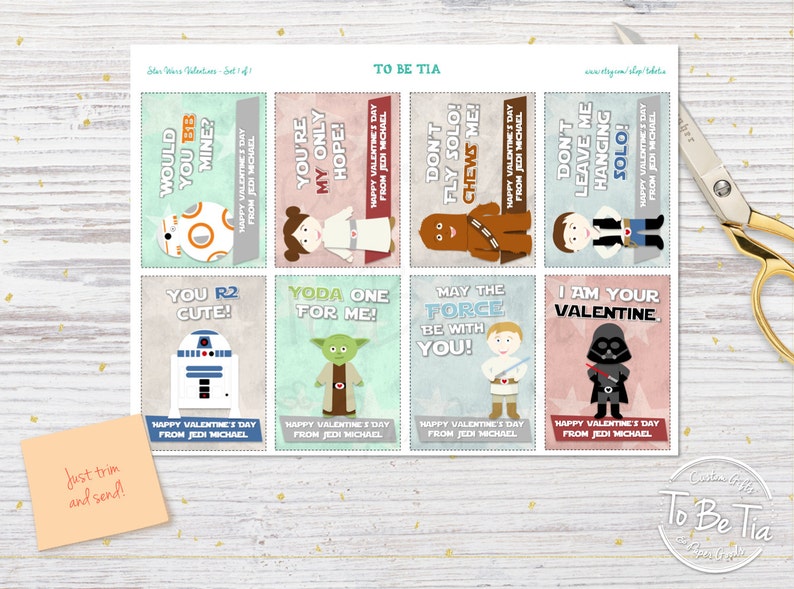 SAME DAY SERVICE Star Wars Valentine's Day Cards for Kids Personalized/ You-Print image 3