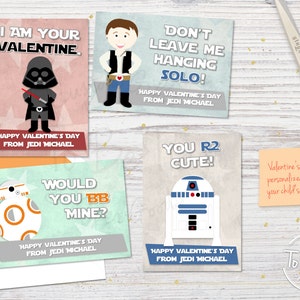 SAME DAY SERVICE Star Wars Valentine's Day Cards for Kids Personalized/ You-Print image 1