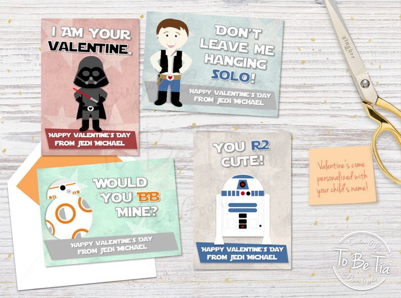 SAME DAY SERVICE Star Wars Valentine's Day Cards for Kids Personalized/ You-Print image 1