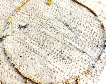 Tourmaline Quartz beaded necklace Genuine Gemstones beads necklace for her, Christmas gift, Handmade Boho jewelry