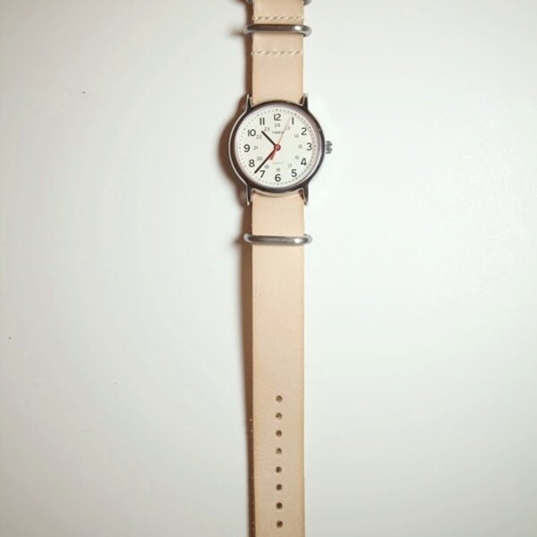 20mm & 22mm Leather Zulu Watch Strap - Handmade (Natural Full Grain / Vegetable Tanned Leather / veg tan leather) - 4 Round Ring