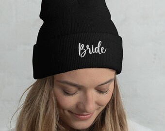 Bride Embroidered Beanie, Gift for the Bride to be, Cold weather wedding apparel.