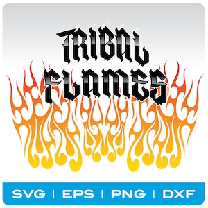 May include: Tribal Flames graphic design with black text and orange and yellow flames.
