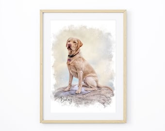 Custom Dog Portrait from Photo, Personalized Gift for Mom, Pet Memorial, Pet Parent Gift