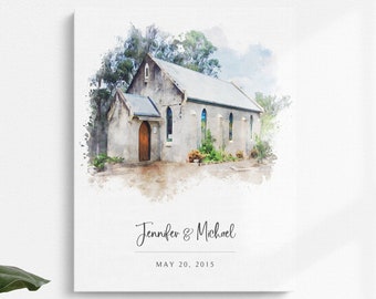 Personalized Wedding Venue Watercolor Art, Unique Anniversary Gift