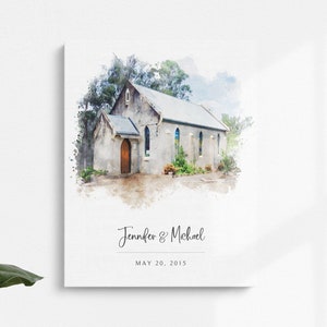 Personalized Wedding Venue Watercolor Art, Unique Anniversary Gift