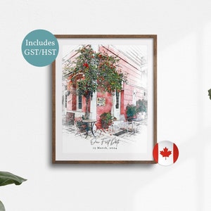 Personalized Anniversary Portrait from Photo, Our First Date Gift for Girlfriend, Unique Watercolor Art Print, Venue Illustration