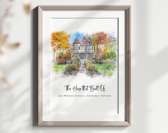 Printable Custom Digital Watercolor House Portrait from Photo, Personalized Housewarming Gift for New Home, First Home Gift, Realtor Closing