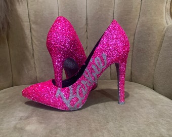 glitter pink high heels