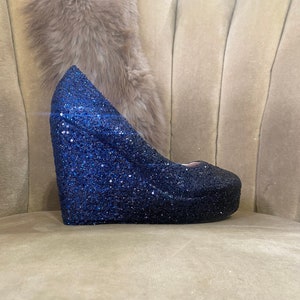 Glitter Ombré Wedge Heels: Black and Navy Platform Bridal Shoes
