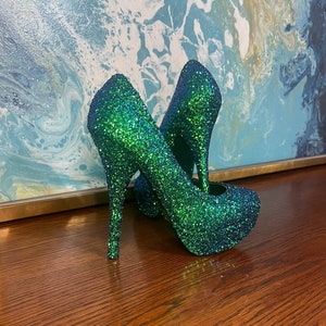 Blue and store green sequin heels