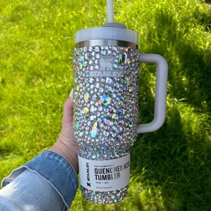 Grey rhinestone Stanley quencher. Crystal Stanley Cup. Quencher 20oz, 30oz, 40oz