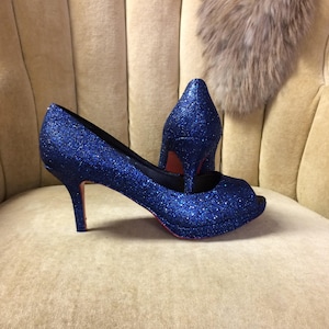 Custom Made to Order Open Toe Glitter High Heels. Blue High - Etsy