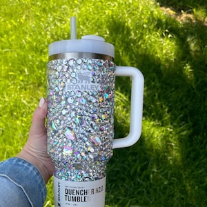 Rhinestone Stanley. Crystal Stanley quencher. 40oz stanley. Frost,  white, silver.
